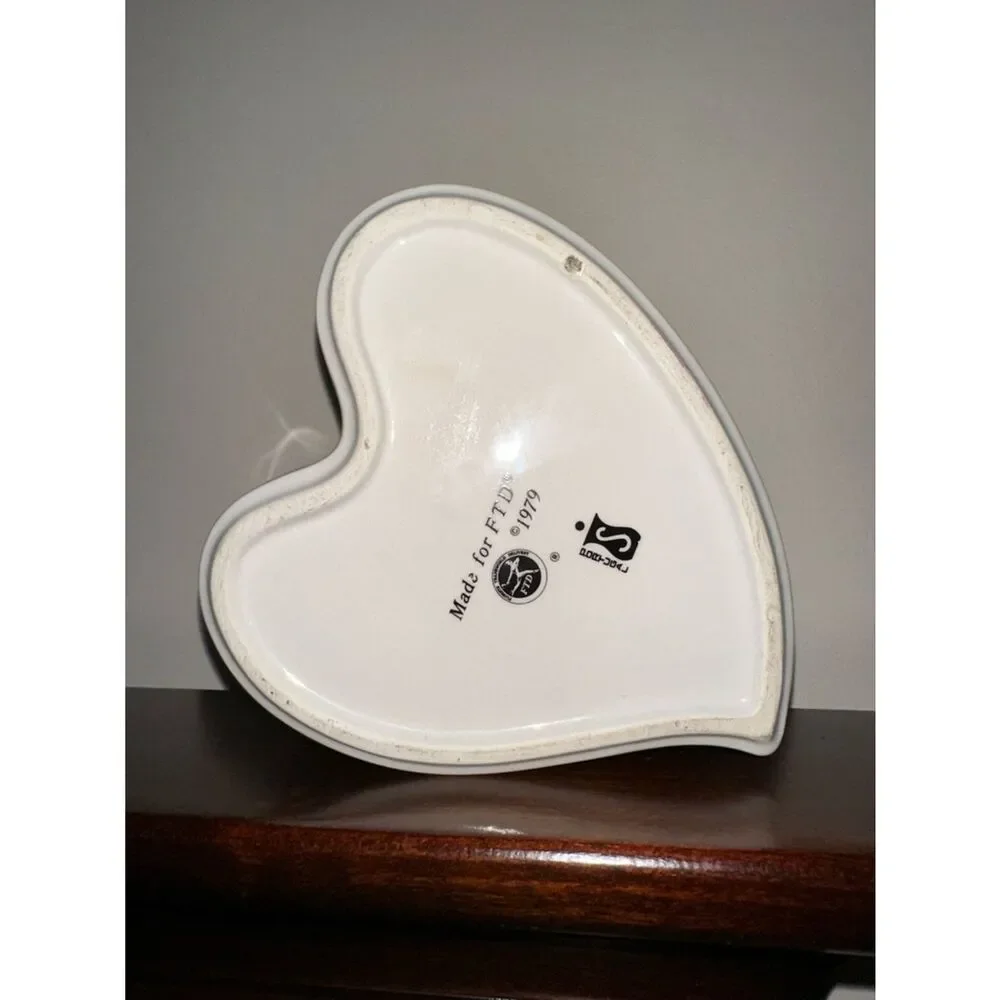 FTD White Pink Floral Heart Shaped Baking Dish Pottery Decor